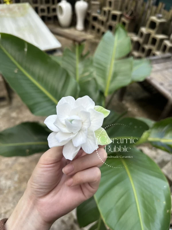 Handmade White Jasmine Shaped Ceramic Fridge Magnet Unique Elegant Home Decor