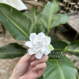 Handmade White Jasmine Shaped Ceramic Fridge Magnet Unique Elegant Home Decor