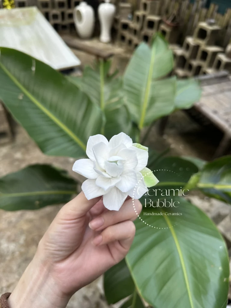 Handmade White Jasmine Shaped Ceramic Fridge Magnet Unique Elegant Home Decor