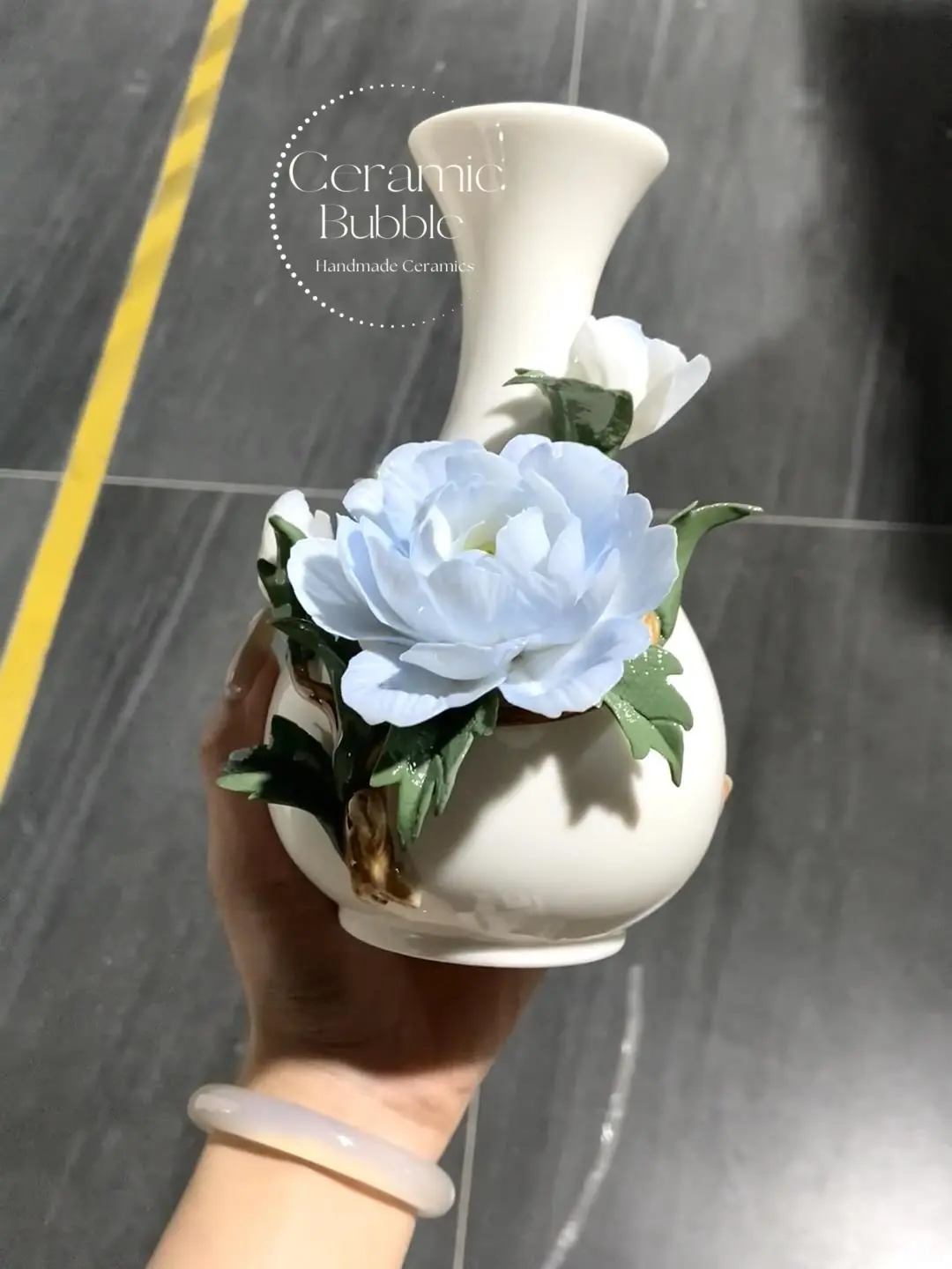 Handmade Blue Peony Shaped Ceramic Flower Pot Elegant Ceramic Vase Gift for Her