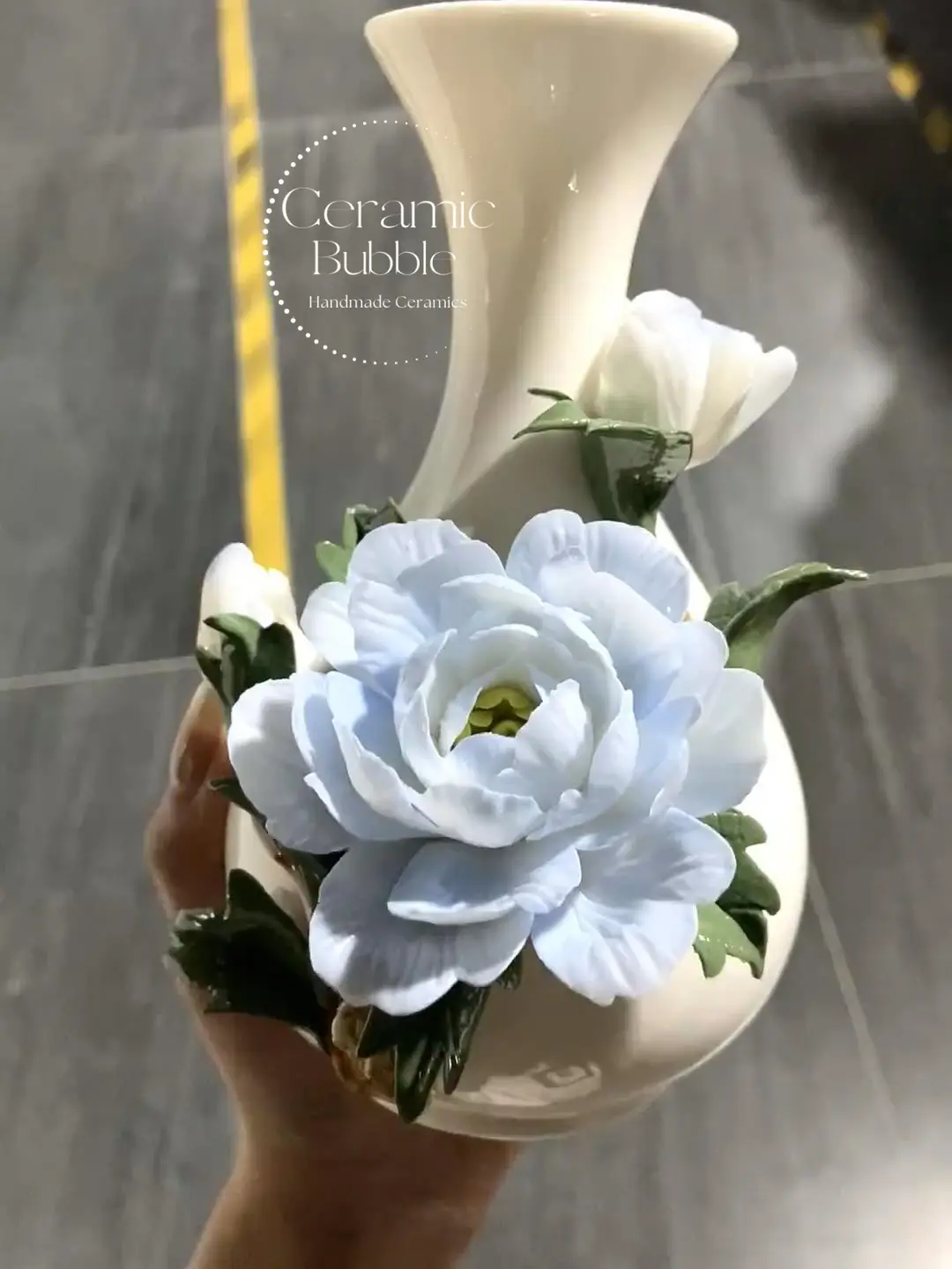 Handmade Blue Peony Shaped Ceramic Flower Pot Elegant Ceramic Vase Gift for Her