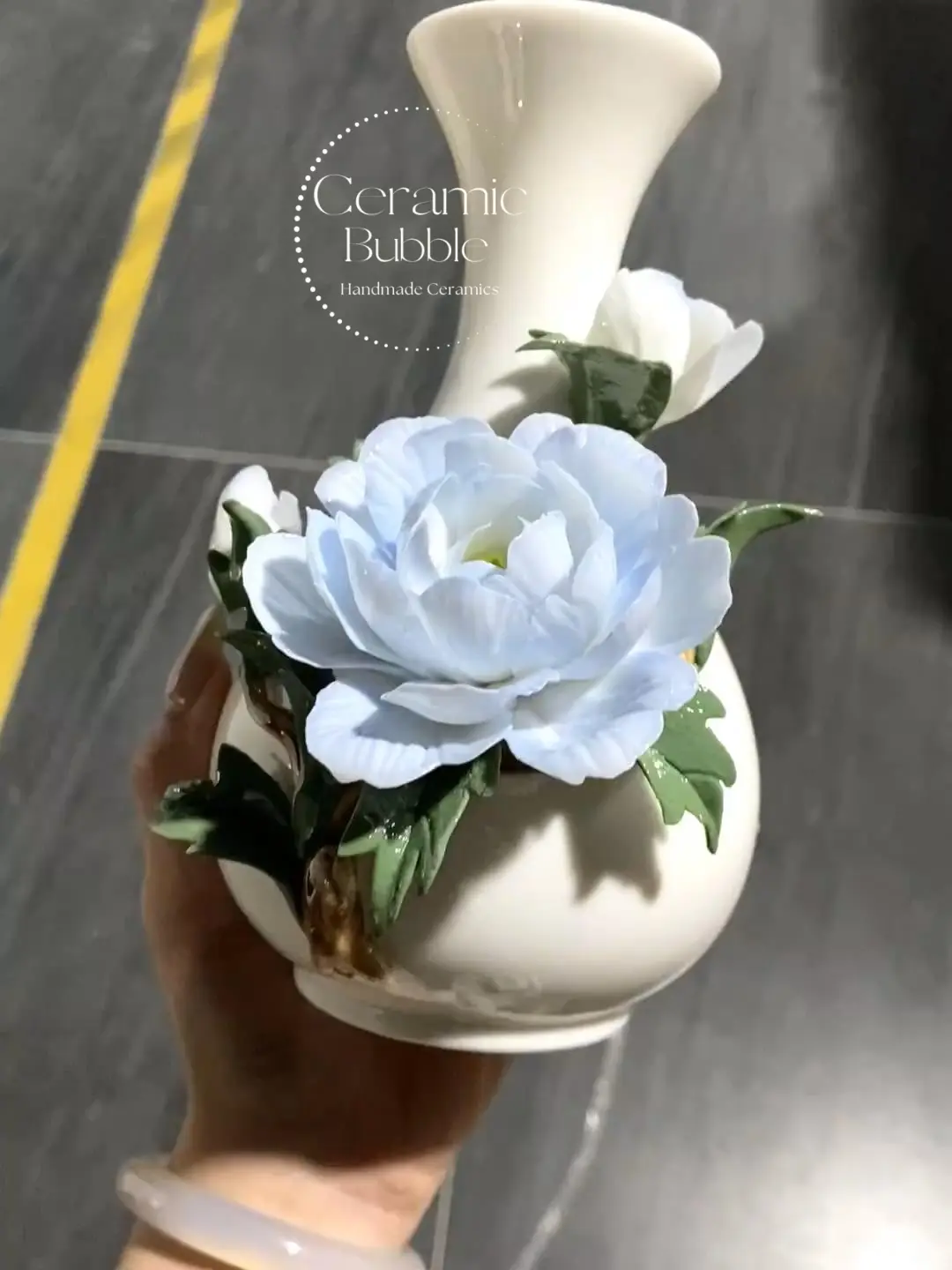 Handmade Blue Peony Shaped Ceramic Flower Pot Elegant Ceramic Vase Gift for Her