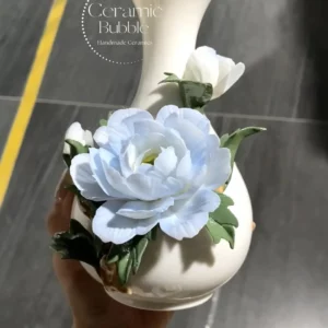Handmade Blue Peony Shaped Ceramic Flower Pot Elegant Ceramic Vase Gift for Her