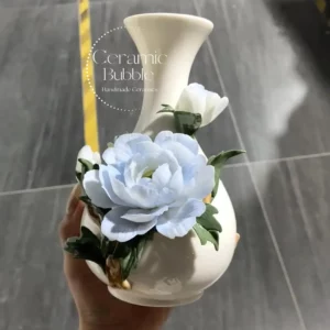 Handmade Blue Peony Shaped Ceramic Flower Pot Elegant Ceramic Vase Gift for Her