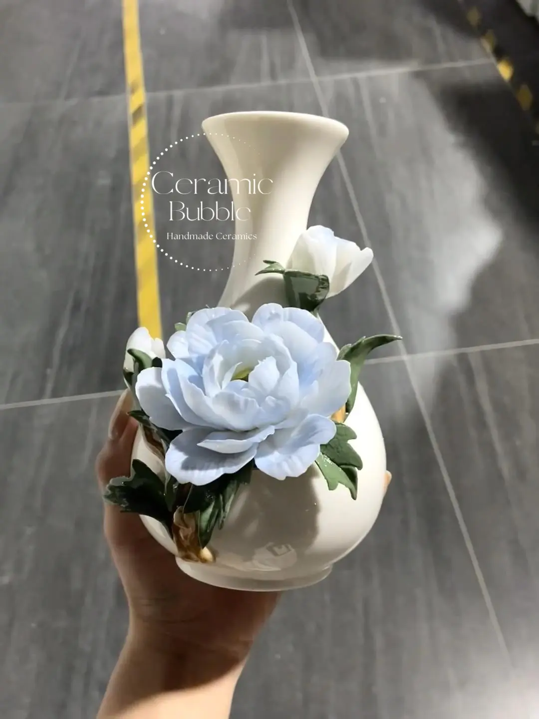 Handmade Blue Peony Shaped Ceramic Flower Pot Elegant Ceramic Vase Gift for Her