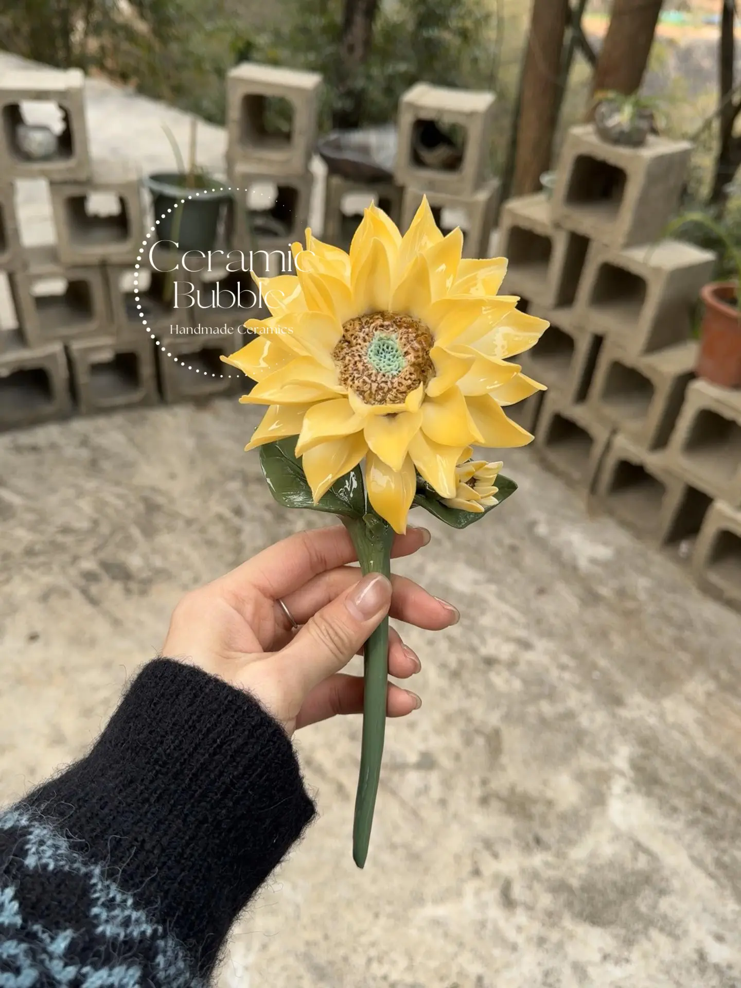 Handmade Sunflower Shaped Ceramic Desk Decor Ceramic Flower Housewarming Gift