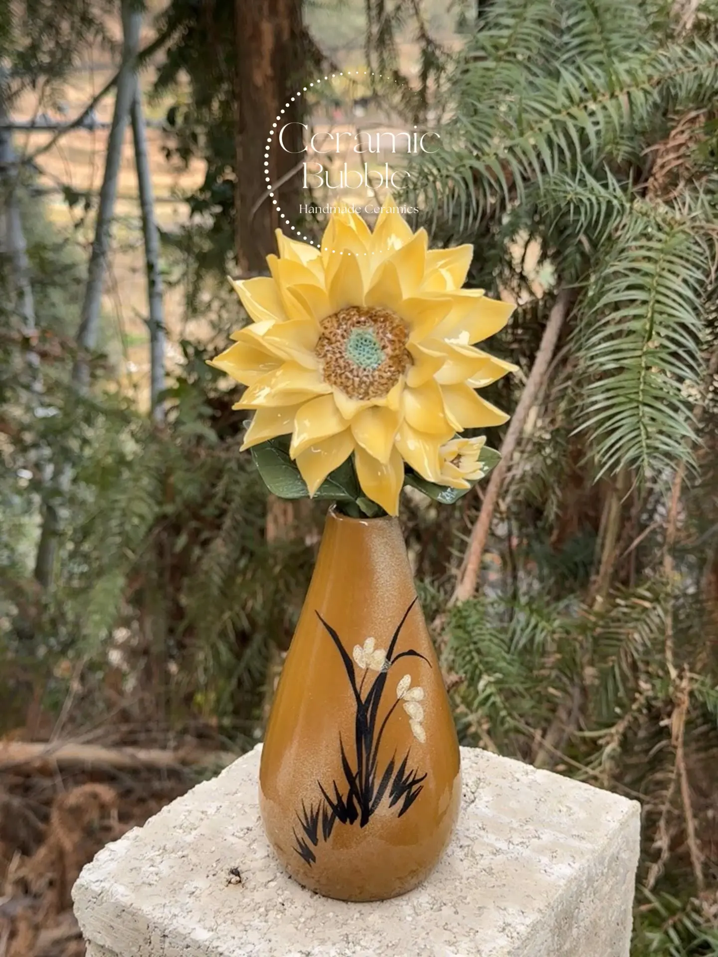 Handmade Sunflower Shaped Ceramic Desk Decor Ceramic Flower Housewarming Gift
