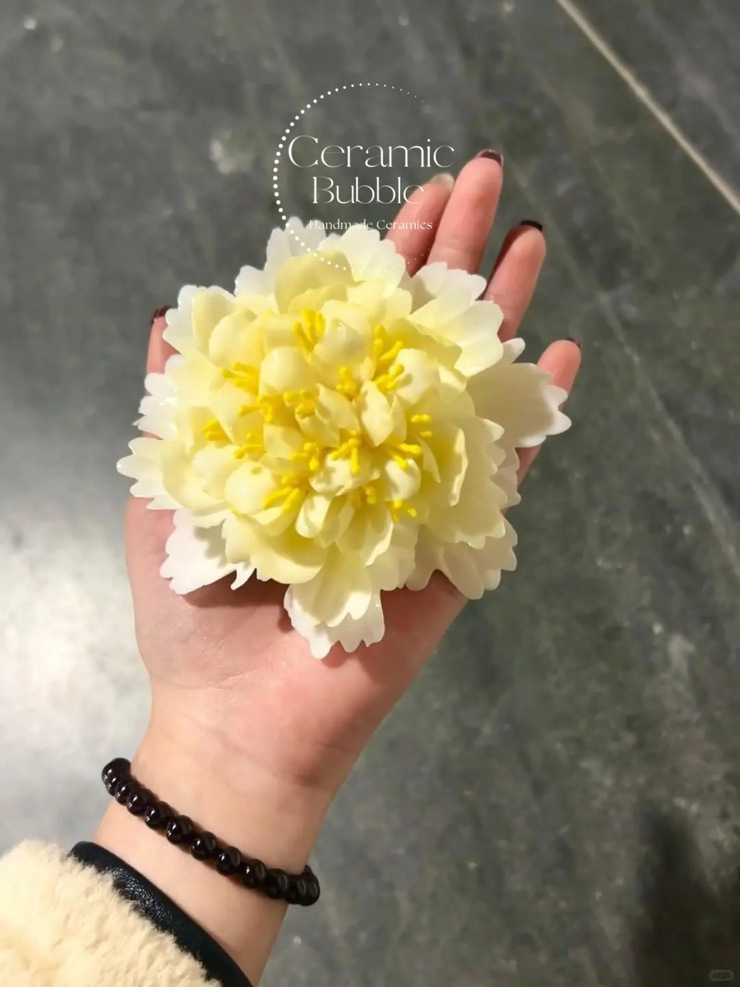 Handmade Yellow Peony Shaped Ceramic Flower Unique Desk Decor Elegant Housewarming Gift