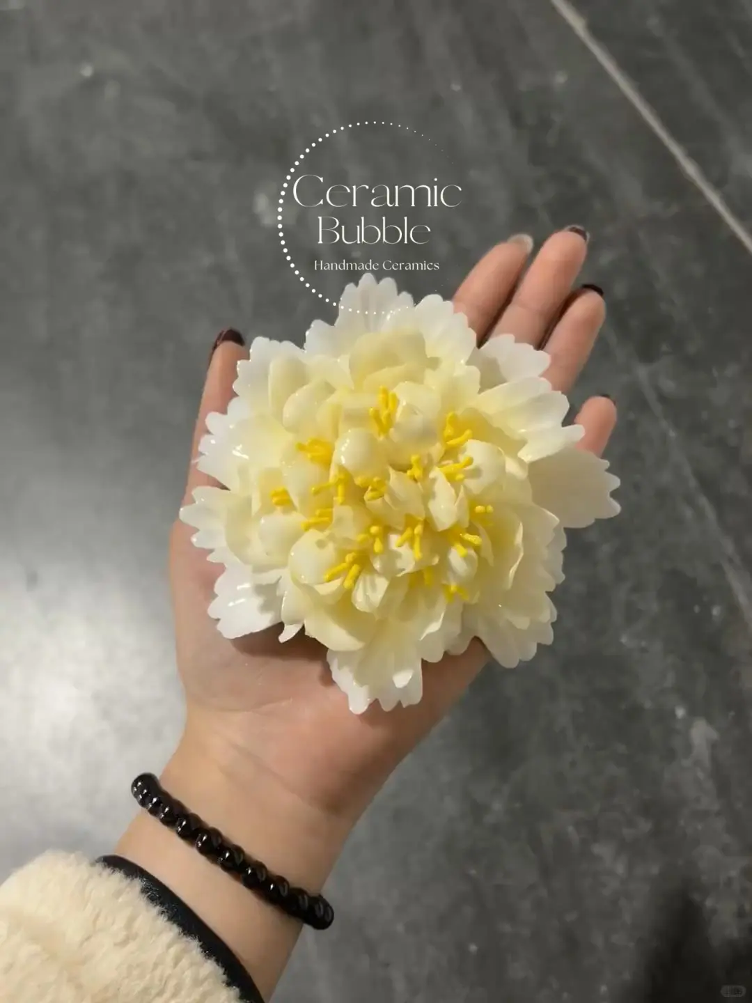 Handmade Yellow Peony Shaped Ceramic Flower Unique Desk Decor Elegant Housewarming Gift