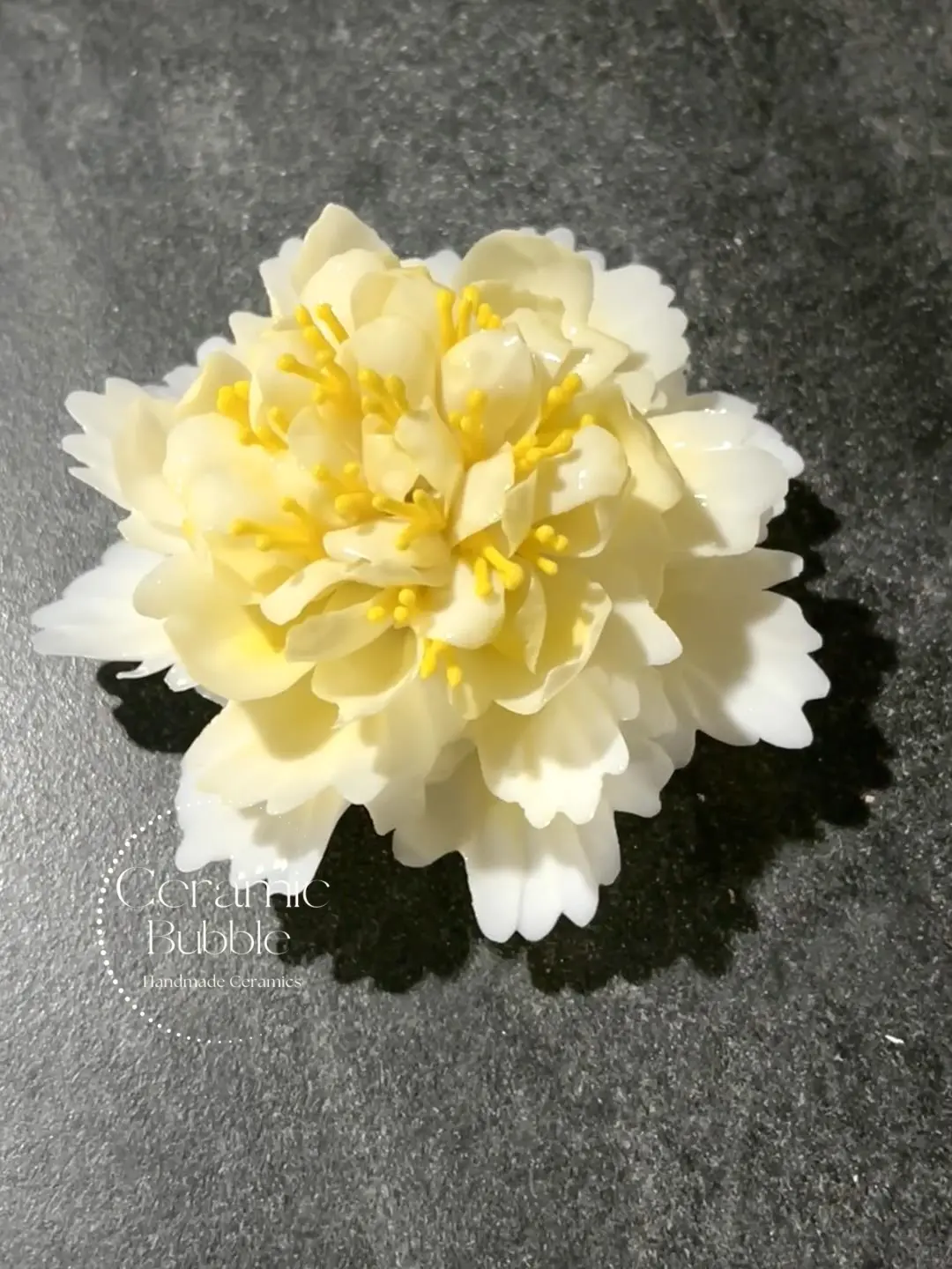 Handmade Yellow Peony Shaped Ceramic Flower Unique Desk Decor Elegant Housewarming Gift