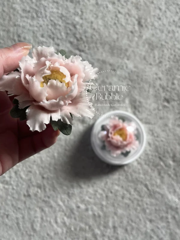 Handmade Light Pink Peony Shaped Ceramic Flower Table Decor Artistic Tea Table Ornament