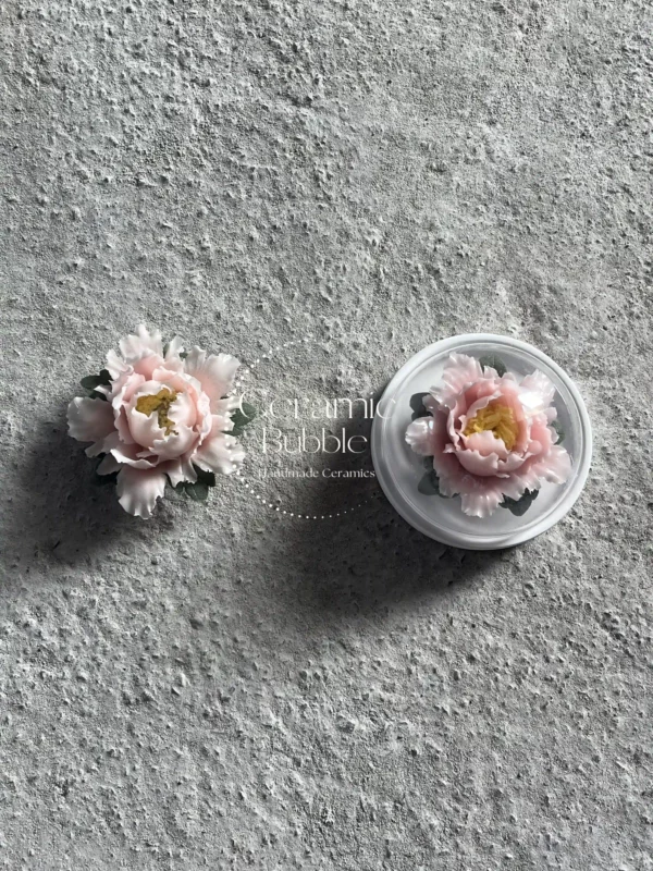 Handmade Light Pink Peony Shaped Ceramic Flower Table Decor Artistic Tea Table Ornament