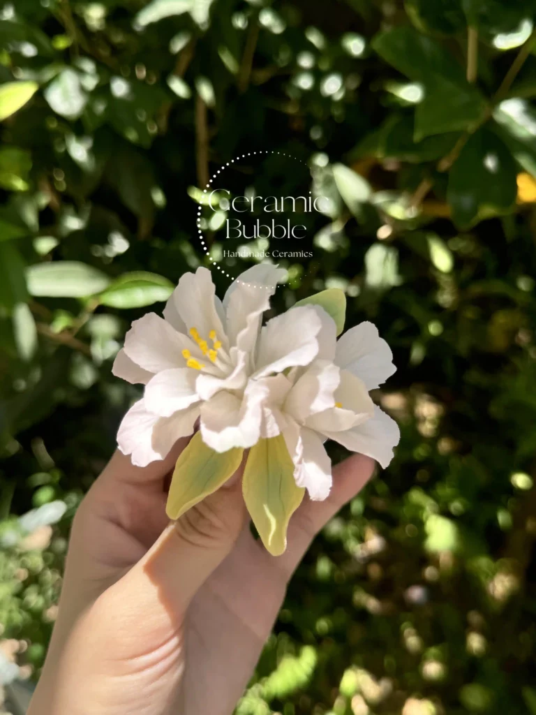 Handmade Pink Begonia Shaped Ceramic Flower Fridge Magnet House Warming Gift