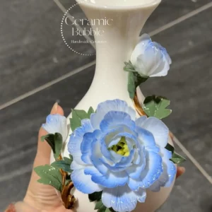 Handmade Blue Peony Shaped Ceramic Flower Pot Small Ceramic Vase Unique Table Decor