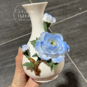 Handmade Blue Peony Shaped Ceramic Flower Pot Small Ceramic Vase Unique Table Decor