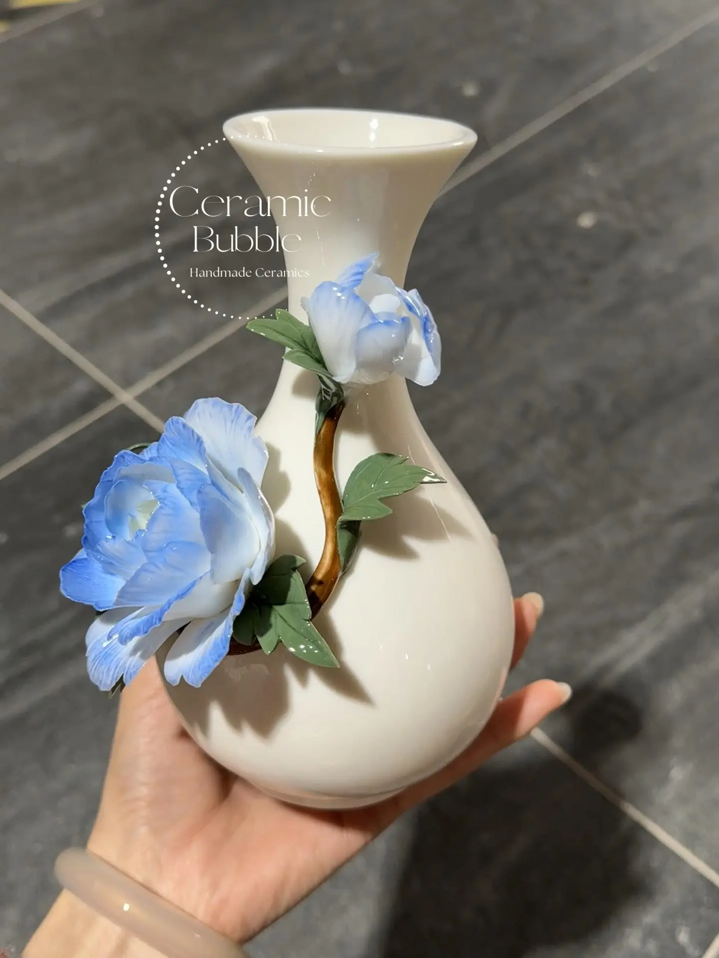 Handmade Blue Peony Shaped Ceramic Flower Pot Small Ceramic Vase Unique Table Decor