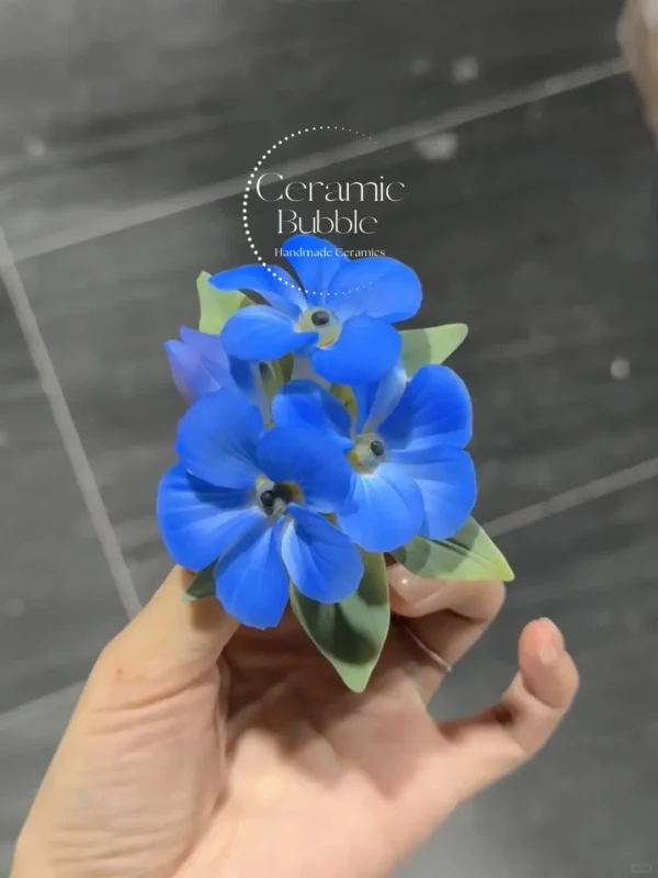 Handmade Blue Forget Me Not Shaped Ceramic Fridge Magnet Unique Home Decor