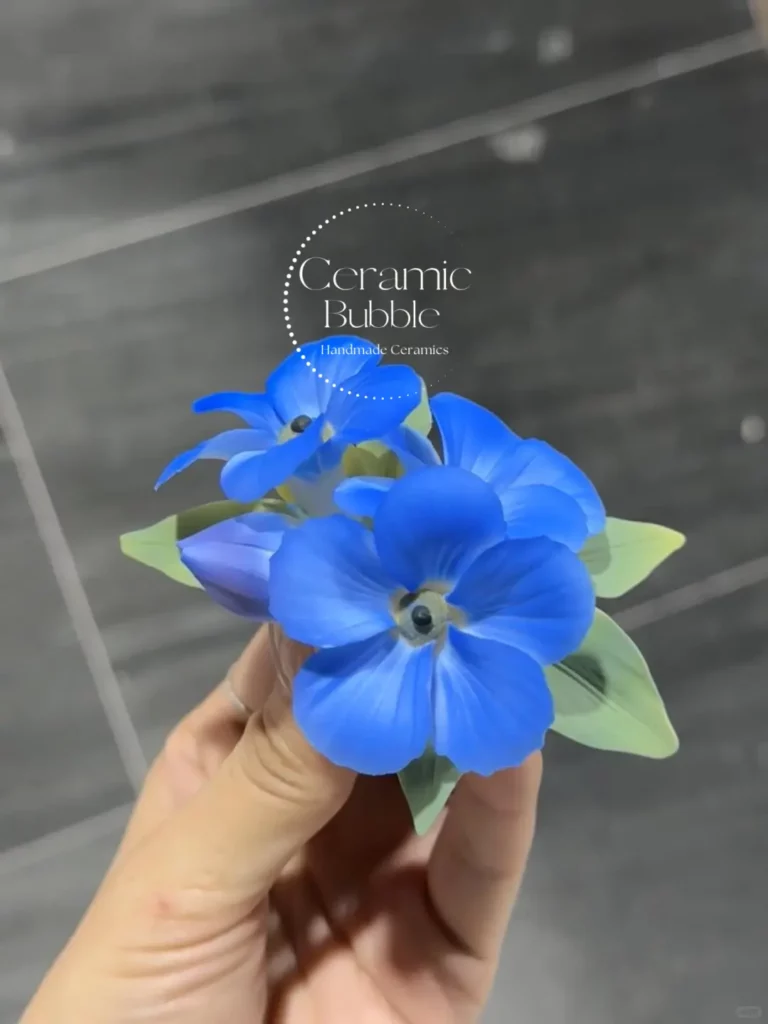 Handmade Blue Forget Me Not Shaped Ceramic Fridge Magnet Unique Home Decor