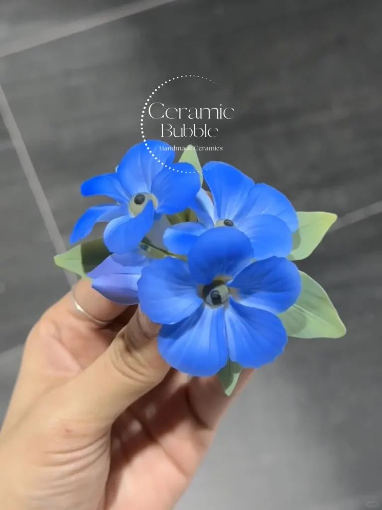 Handmade Blue Forget Me Not Shaped Ceramic Fridge Magnet Unique Home Decor