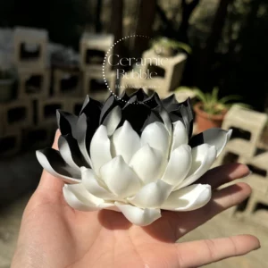 Black and White Ceramic Lotus Shaped Incense Holder Handmade Stick Burner