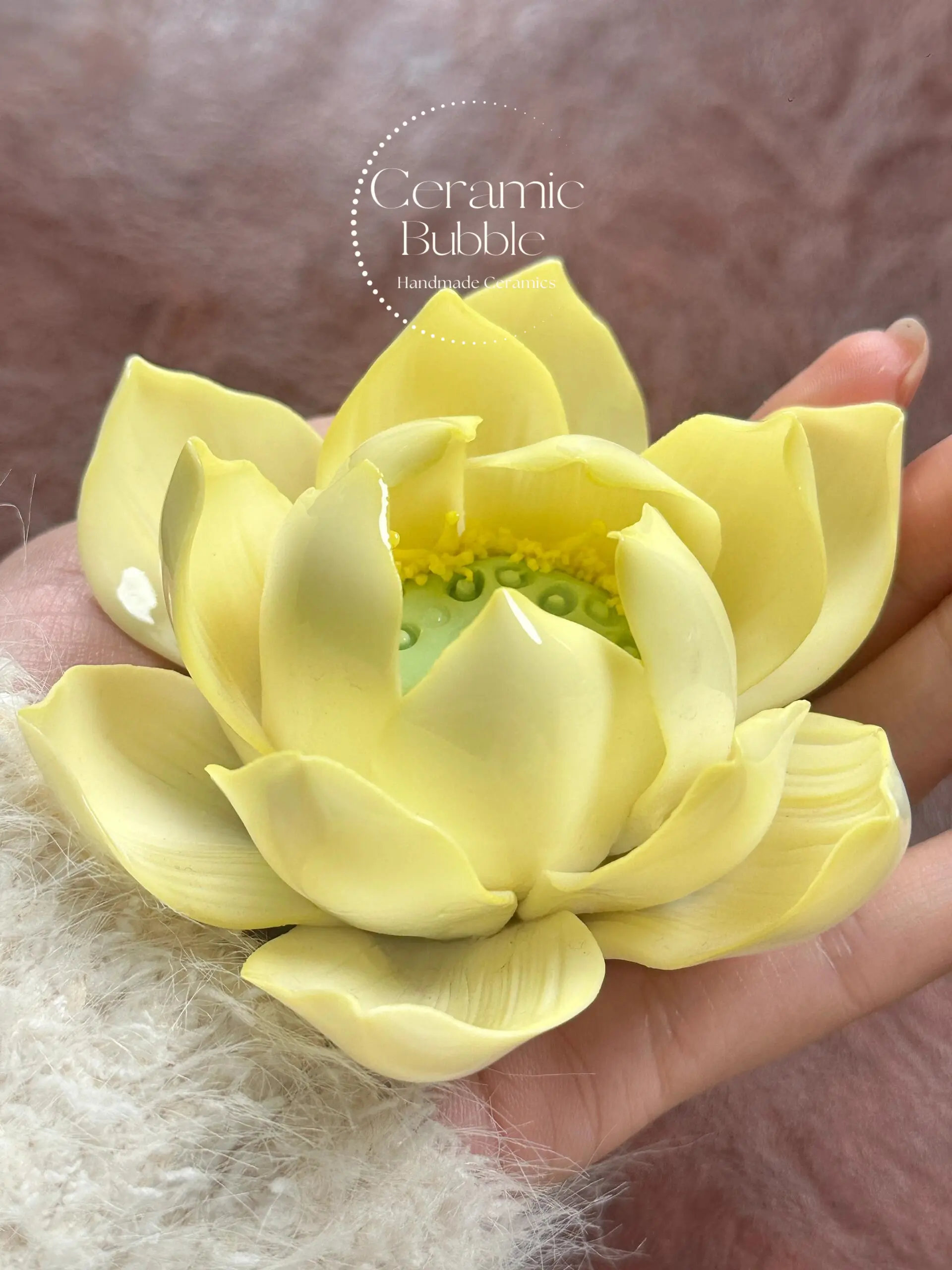 Yellow Lotus Shaped Ceramic Incense Holder Handmade Floral Stick Burner for Home