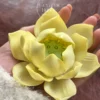 Yellow Lotus Shaped Ceramic Incense Holder Handmade Floral Stick Burner for Home