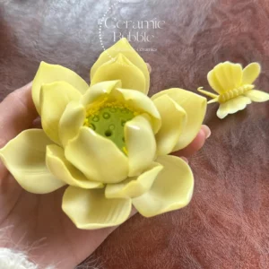 Yellow Lotus Shaped Ceramic Incense Holder Handmade Floral Stick Burner for Home
