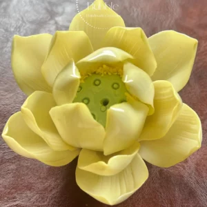 Yellow Lotus Shaped Ceramic Incense Holder Handmade Floral Stick Burner for Home