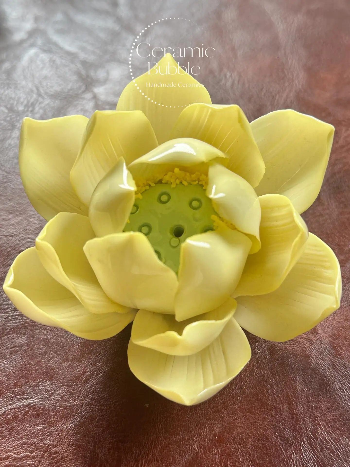 Yellow Lotus Shaped Ceramic Incense Holder Handmade Floral Stick Burner for Home