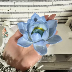 Blue Handmade Ceramic Lotus Shaped Incense Stick Holder Soft Floral Decor for Relaxation