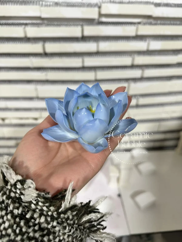 Blue Handmade Ceramic Lotus Shaped Incense Stick Holder Soft Floral Decor for Relaxation