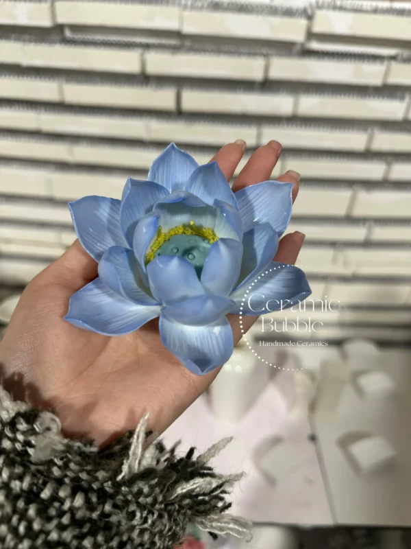 Blue Handmade Ceramic Lotus Shaped Incense Stick Holder Soft Floral Decor for Relaxation