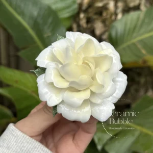 Handmade Gardenia Shaped Ceramic Incense Holder White Floral Stick Burner for Home