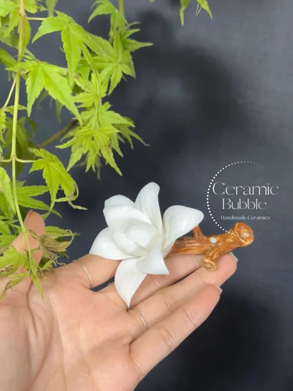 White/Yellow/Pink Magnolia Shaped Ceramic Incense Holder Handmade Aesthetic Stick Burner Gift for Her