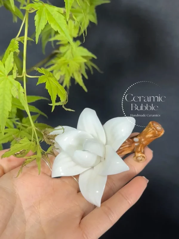 White/Yellow/Pink Magnolia Shaped Ceramic Incense Holder Handmade Aesthetic Stick Burner Gift for Her