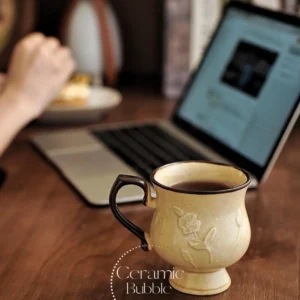 Handmade Beige Ceramic Coffee Cup Vintage-Inspired Coffee Mug