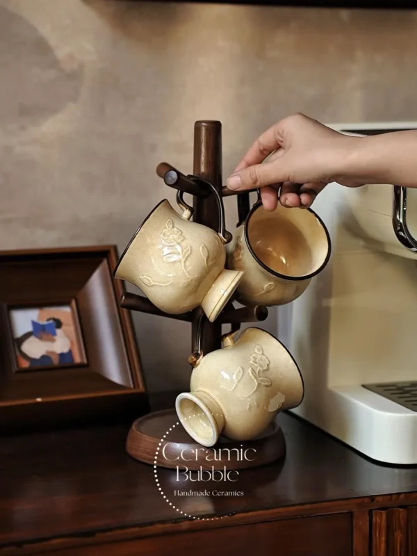 Handmade Beige Ceramic Coffee Cup Vintage-Inspired Coffee Mug