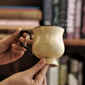 Handmade Beige Ceramic Coffee Cup Vintage-Inspired Coffee Mug