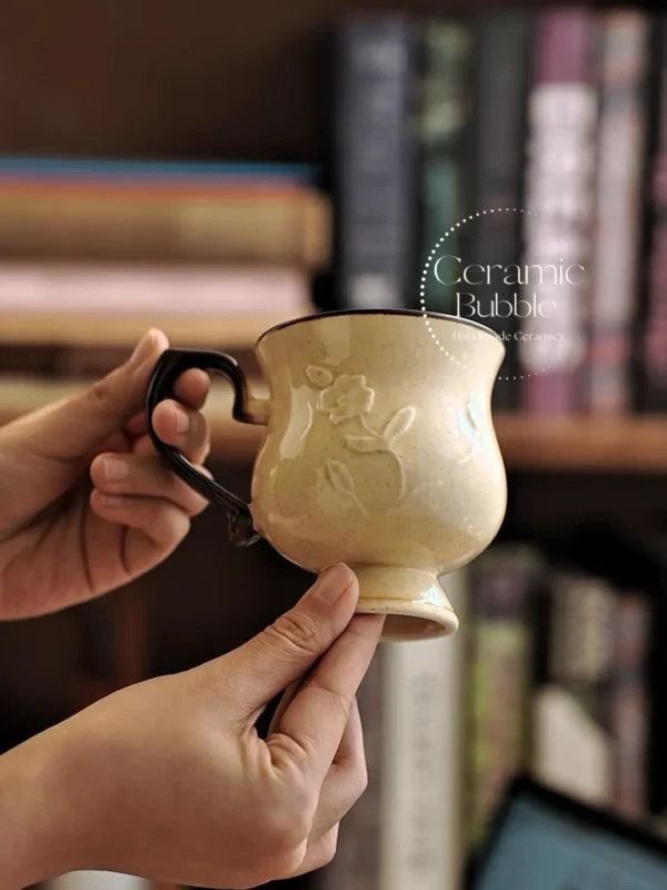 Handmade Beige Ceramic Coffee Cup Vintage-Inspired Coffee Mug
