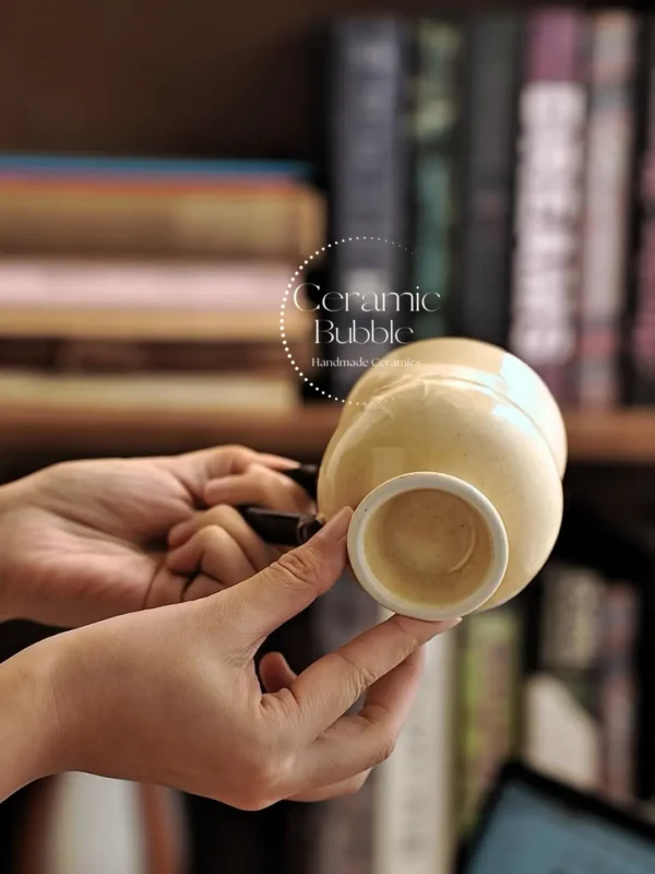 Handmade Beige Ceramic Coffee Cup Vintage-Inspired Coffee Mug