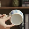 Handmade White Ceramic Mug Minimalist Blue Floral Painted Coffee Cup