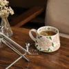 Handmade Pink Floral Painted Coffee Cup White Ceramic Mug Romantic Gift for Her