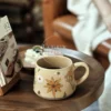 Handmade Beige Ceramic Mug Daisy Painted Coffee Cup