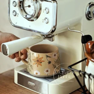 Handmade Beige Ceramic Mug Daisy Painted Coffee Cup