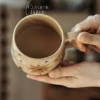 Handmade Beige Ceramic Mug Daisy Painted Coffee Cup