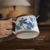 Handmade Blue Blossom Floral Painted Coffee Cup White Ceramic Mug