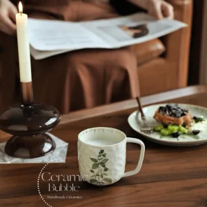 Handmade Green Botanical Inspired Ceramic Mug Boho Coffee Cup