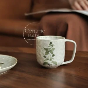 Handmade Green Botanical Inspired Ceramic Mug Boho Coffee Cup
