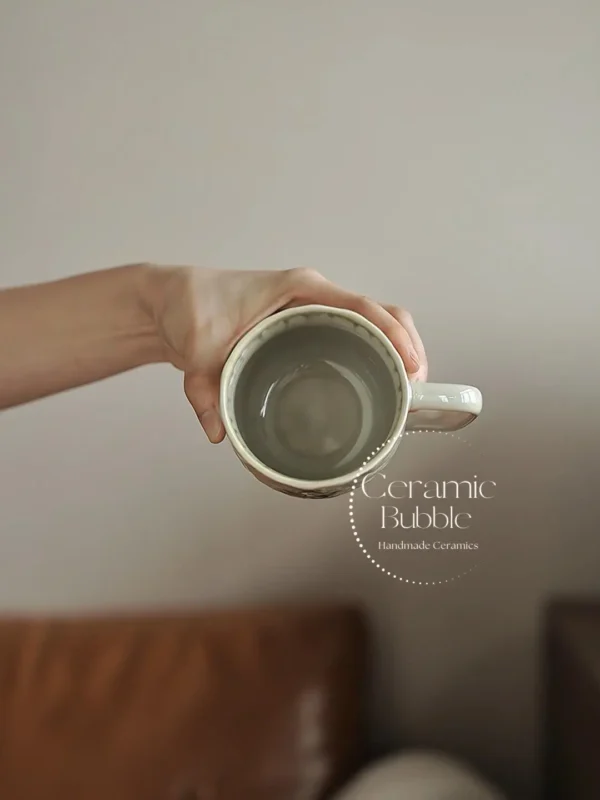 Handmade Green Botanical Inspired Ceramic Mug Boho Coffee Cup