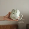 Handmade Green Botanical Inspired Ceramic Mug Boho Coffee Cup